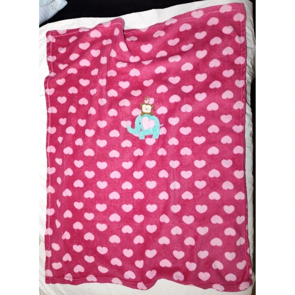 Pink Heart Elephant‎ Monkey Baby Girl Blanket Lovey Unbranded htf 35x40 Security
